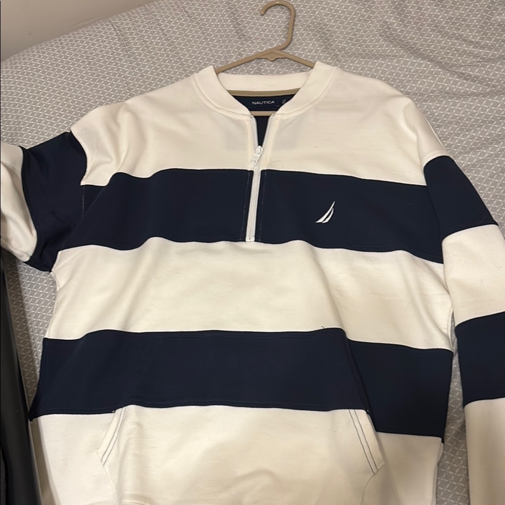 Nautica Men's Striped Sweater - Navy and White